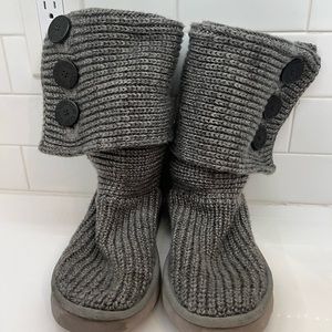 UGG gray cardy tall knee high crochet knit fold down button boots shoes